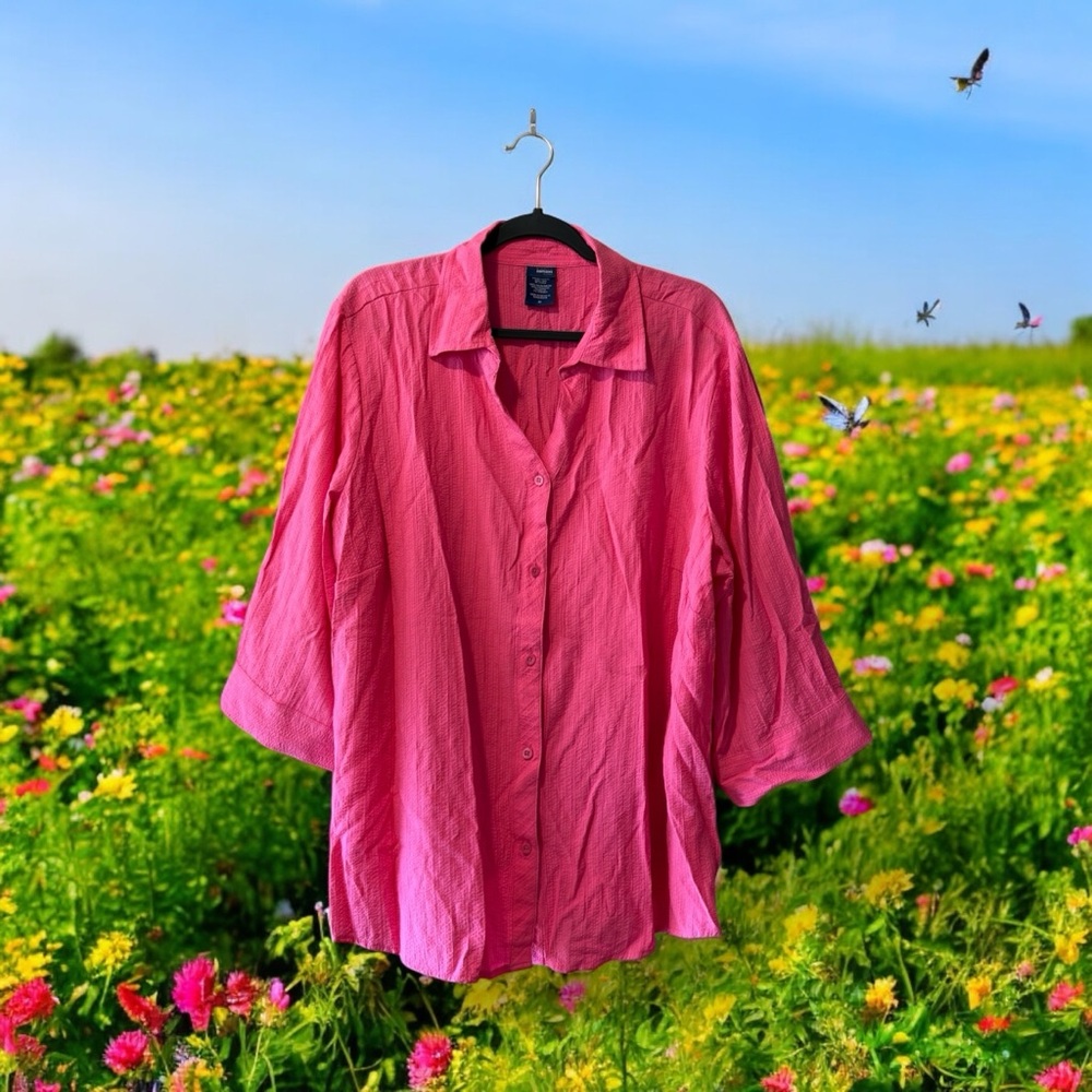 Basic Editions Bright Pink Button-Down Top - Picture 4 of 14
